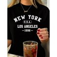 thumbnail image 2 of 【New Arrival】Women Casual Graphic T-Shirt, New York Los Angeles USA 1996 Vintage Letter Print Loose Crew Neck Retro City Short Sleeve Tee, 2 of 5