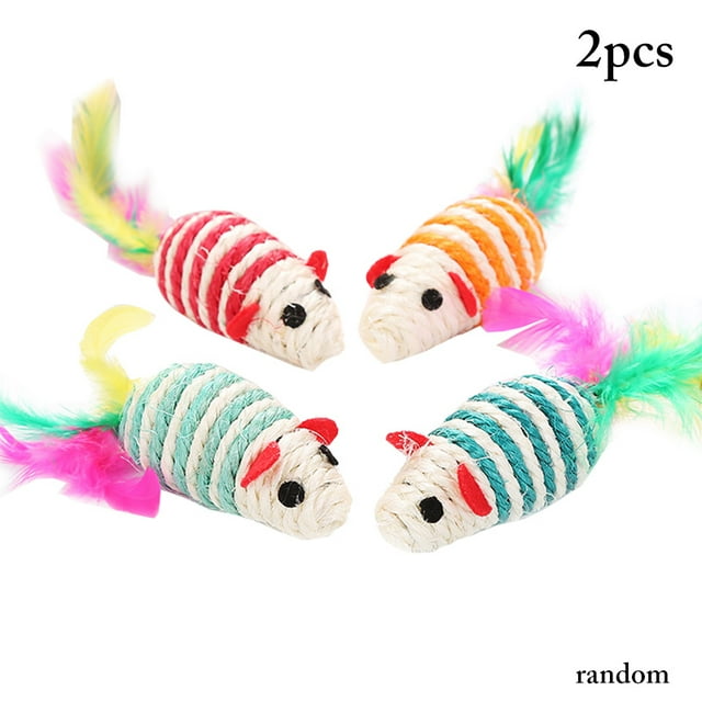 2PCS Cat Mouse Toy Faux Feather Rope Sisal Cat Toy Cat Scratch Toy Cat Chew Toy