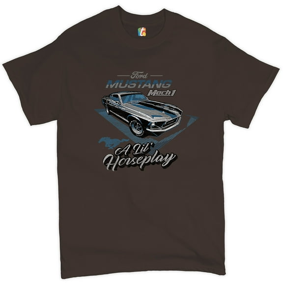 Tee Hunt Ford Mustang Mach 1 A Lil' Horseplay T-Shirt Muscle Car Licensed Men's Tee, Brown, Small