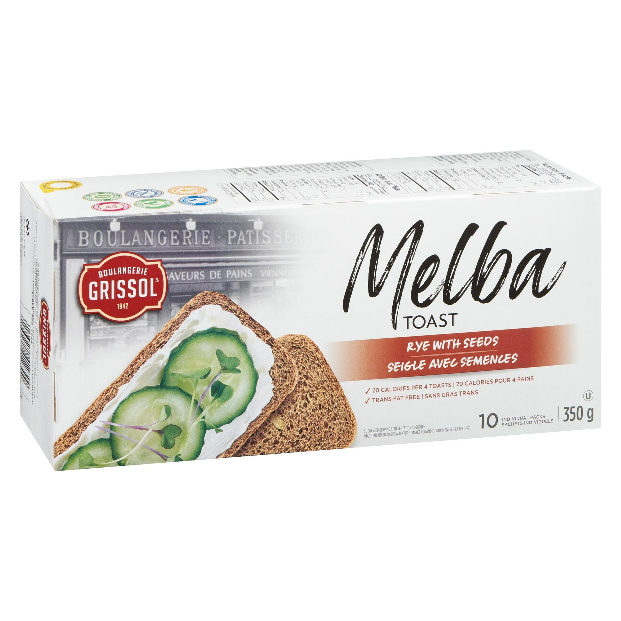 Boulangerie Grissol Melba Toast Rye with Seeds, Dare, Pack of 10, 350 g