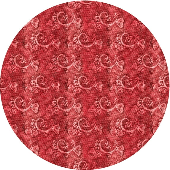 Ahgly Company Indoor Round Patterned Red Area Rugs, 7' Round
