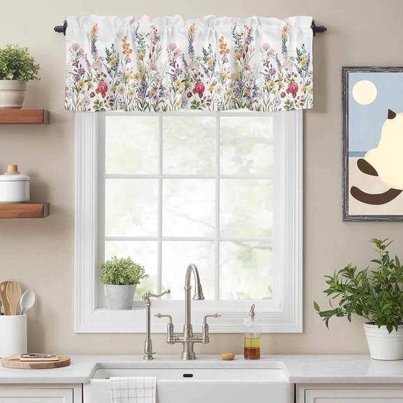 Valance Curtains for Windows Flower Leaf Kitchen Curtians Window Treatment Colorful Topper Curtain Rod Pocket Valances for Kitchen Bathroom Living Room 60x18in