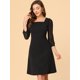 thumbnail image 2 of Vestido A Media Pierna De Chifón Transparente Con Manga 3/4 Y Cuello Cuadrado Para Mujer Negro S, 2 of 5
