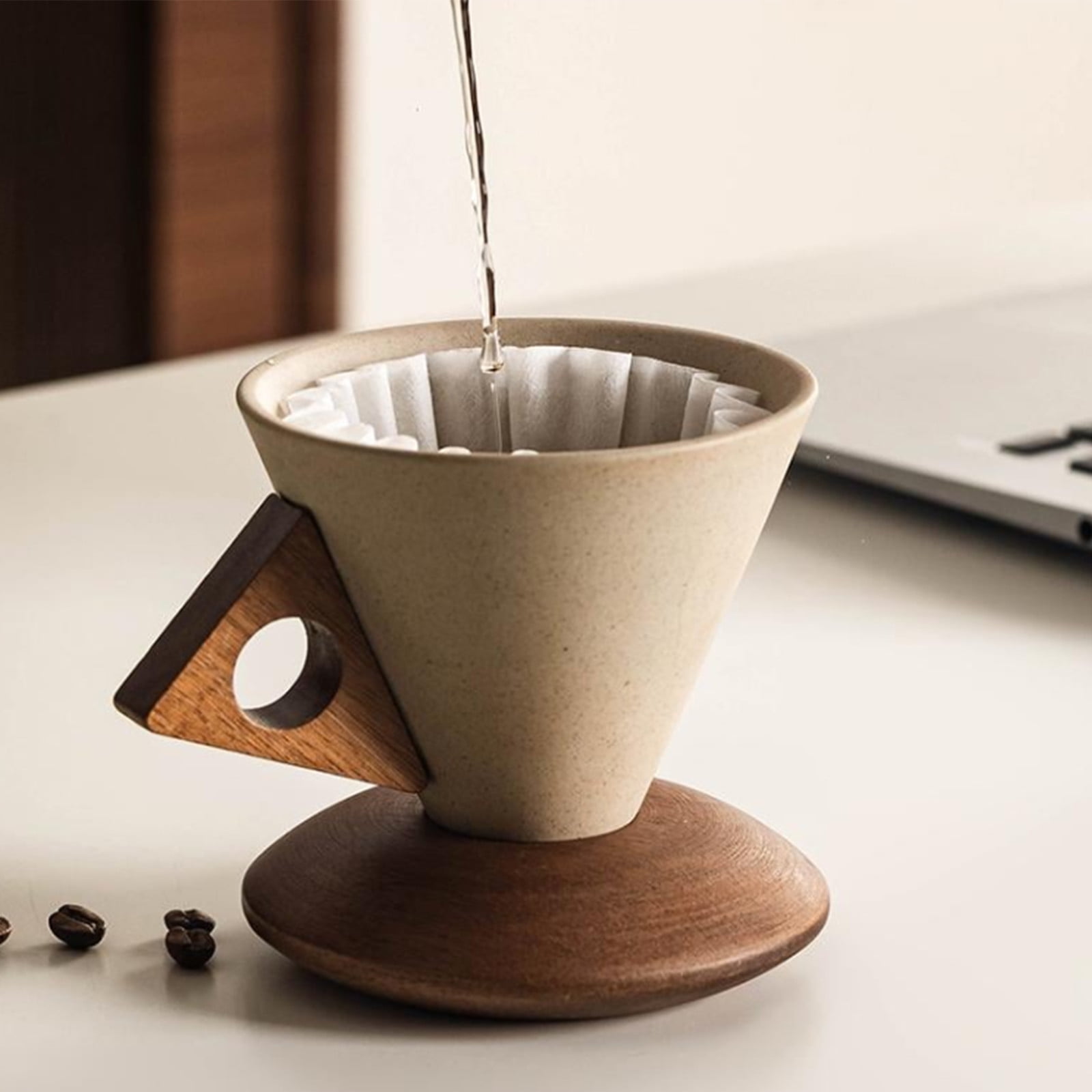 Vintage Terracotta Coffee Mug Set–Handcrafted 8.45oz Ceramic Cup With Acacia Wood Handle & Saucer, Matte Cream Yellow Medieval-Style Espresso Cup For Home/Office/Gifting