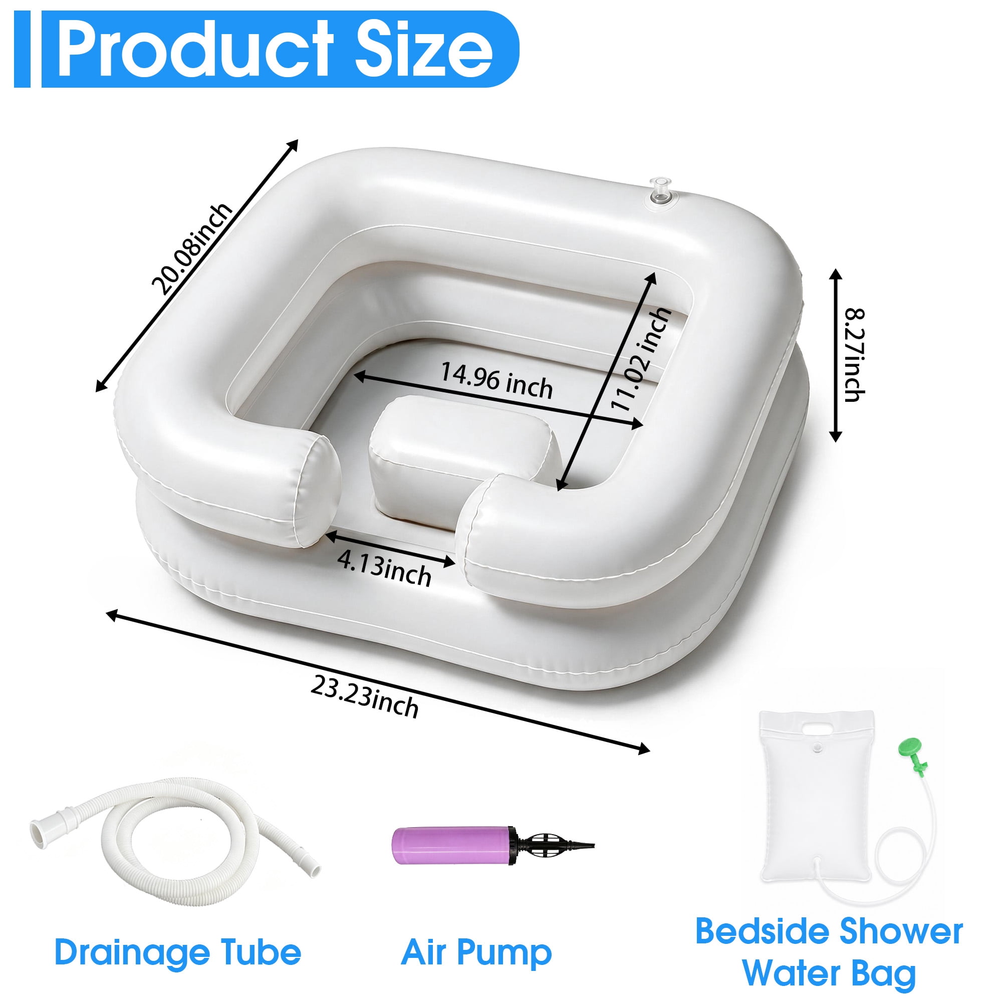 Inflatable Shampoo Basin, Bed Side Hair Washing Basin Kit with Water Bag, Air Pump & Drainage Tube, Portable Inflatable Hair Wash Tub for Elderly, Disabled, Pregnant Women