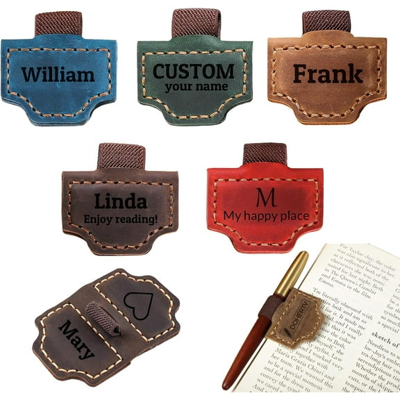 Custom Bygone Mark Bookmark with Pen Holder, Personalized Magnetic Leather Bookmarks, Custom Engraved Name Initial Text, Pen Holder Gifts for Book Lovers Reading Readers (Bookmark)