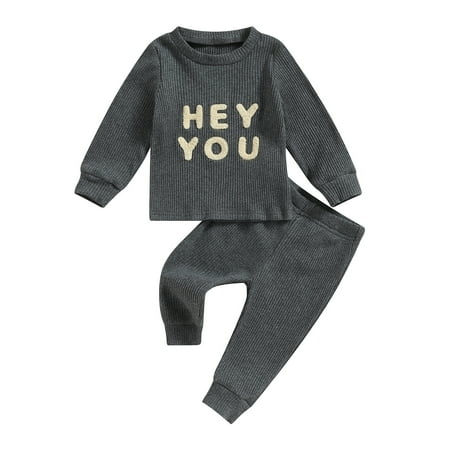 

Infant Baby Knit Fall Outfits Long Sleeve Letter Print Sweatshirt Tops Pants Set Winter Clothes for Boys Girls 0-24 Months