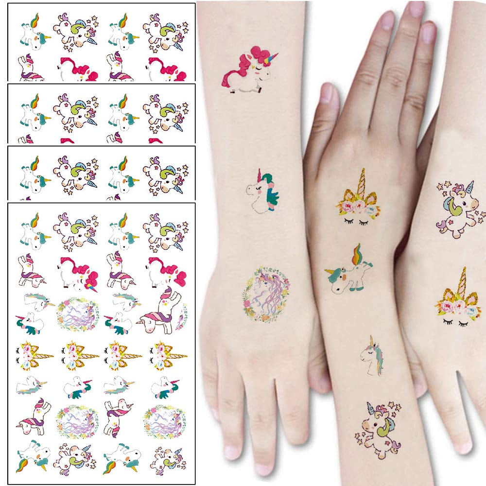 4 Large Sheets Unicorn Party Supplies Temporary Tattoos for Kids - Each  sheet has 30 Small Patterns Fake Tattoo Stickers | Boy/Girl Unicorn Party  Favors and Birthday Decorations Supplies 