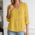 thumbnail image 2 of Women V Neck Long Sleeve Button Down Shirt Loose Casual Top,Yellow,S, 2 of 5