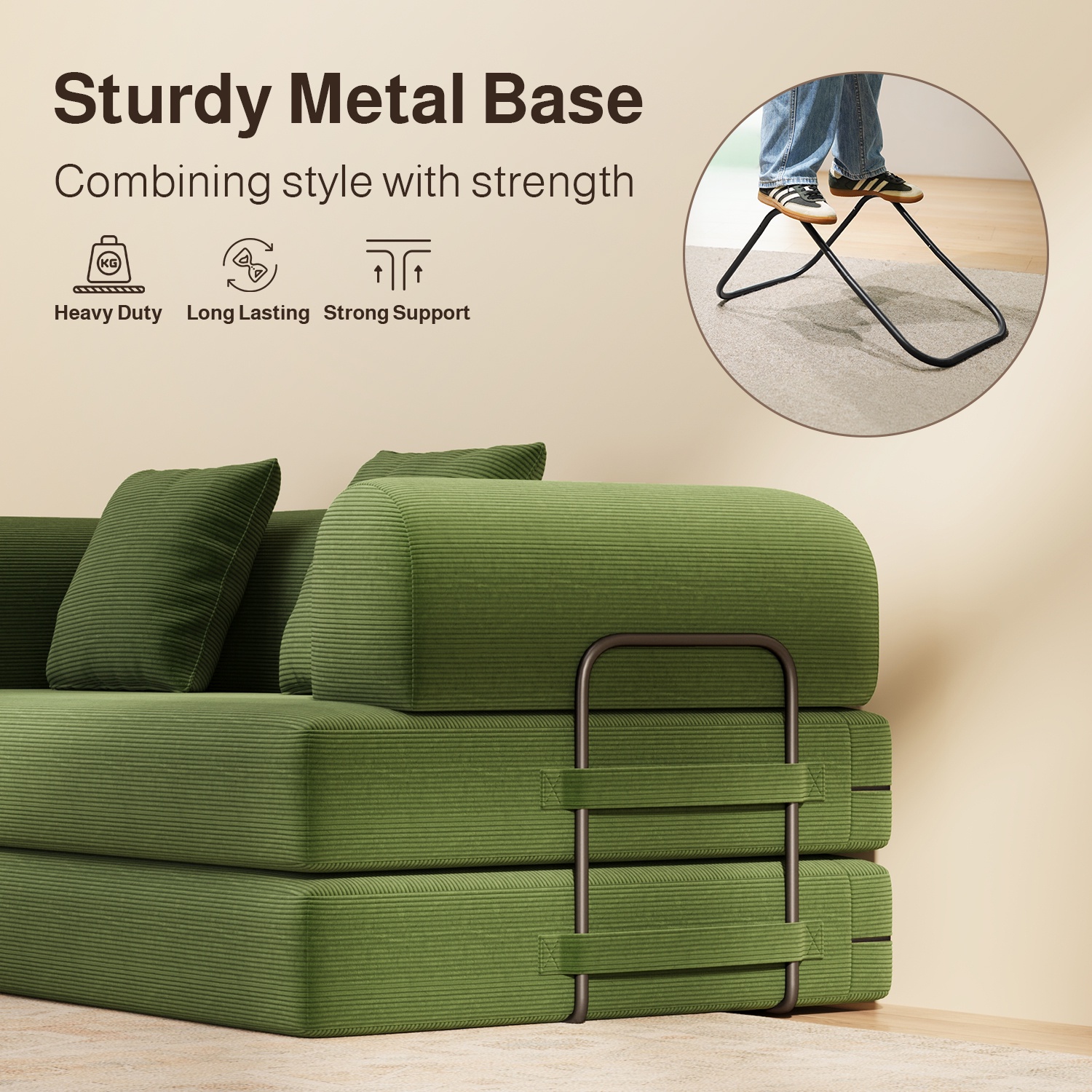 Noelse 78" 5-in-1 Convertible Sofa Bed, Green photo 6
