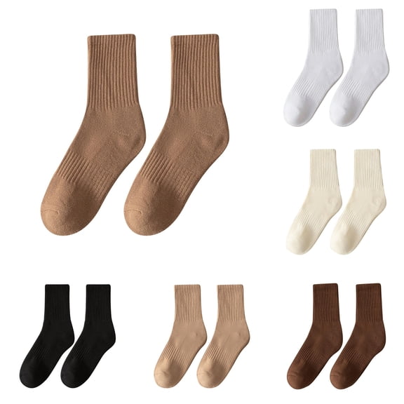 Huowey Women's Crew Socks Solid Color Casual Socks Breathable Stretchy Soft Daily Wear Socks,Coffee