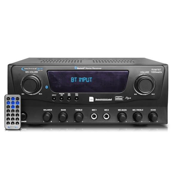 Technical Pro Bluetooth Stereo Receiver with USB and SD Card Inputs, Wireless Remote Control