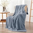 thumbnail image 4 of ROSEKIND Striped Blanket, Premium Faux Fur Touch Ribbed Throw for Sofa and Bed, Cozy Gift for Adults and Friends, 80''x90'', Dusty Ocean, 4 of 6