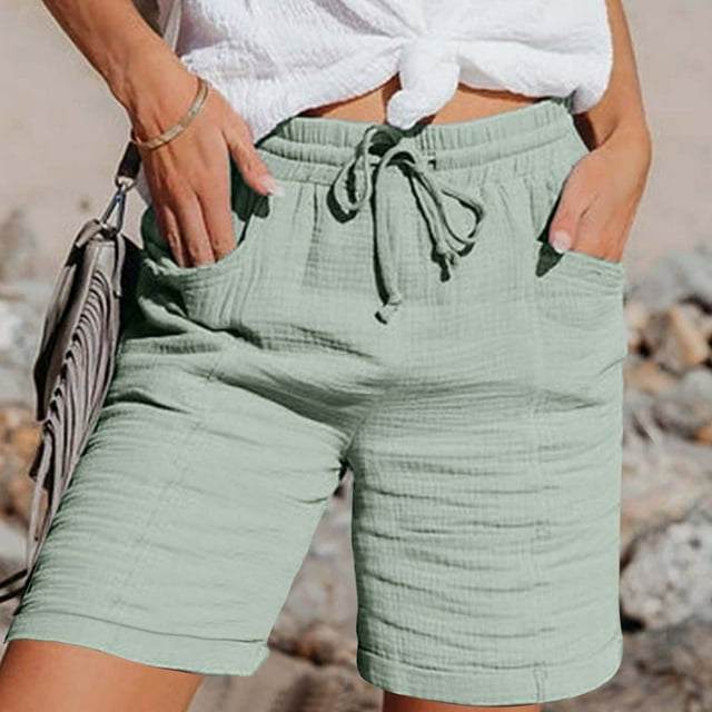 Baodmurt Mid Waist Shorts for Women Drawstring for Casual, Green XXL