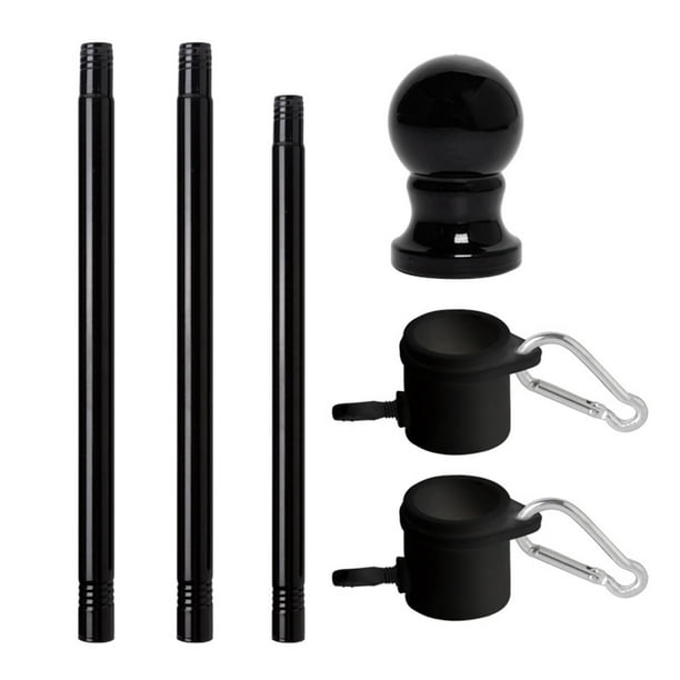Kit de asta de bandera para exteriores, antienredos, de metal Negro