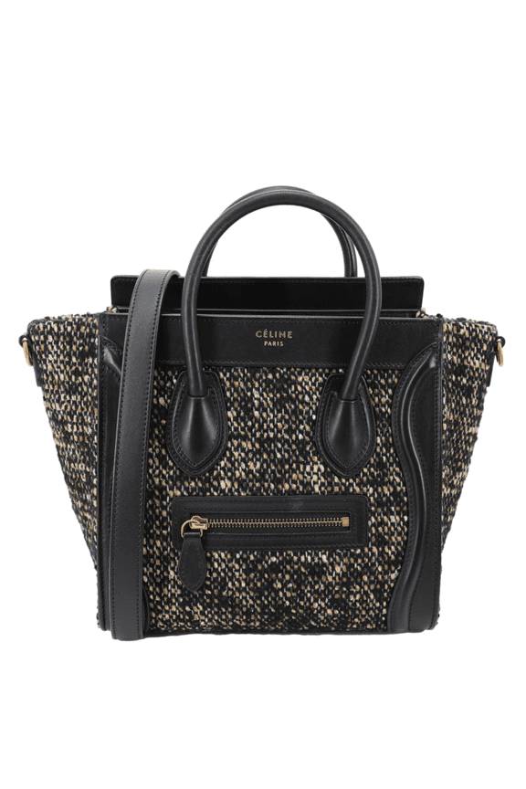 Pre-Owned Celine Nano Luggage Tweed Leather Tote Crossbody Bag Black