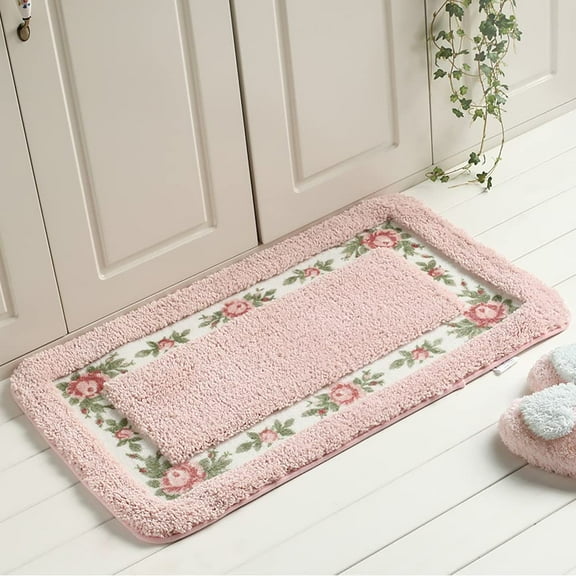 Nvzi Pretty Floral Rural Style Romantic Rose Flower Rug Shaggy Area Rugs Soft Non-Slip Doormat Floor Mat Bath Mat Bathroom Shower Rug Bedroom Living Room Carpet (Nice Pink, S)
