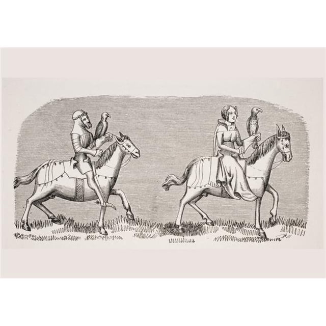 Posterazzi DPI1857930 Lady Setting Out Hawking 19th Century Reproduction of Miniature In 14th Century Manuscript of Livre Du Roy Modus Poster Print, 17 x 12