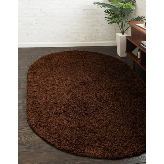Rugs.com Solid Shag Collection Rug – 8' x 10' Oval Chocolate Brown Shag Rug Perfect For Living Rooms, Large Dining Rooms, Open Floorplans