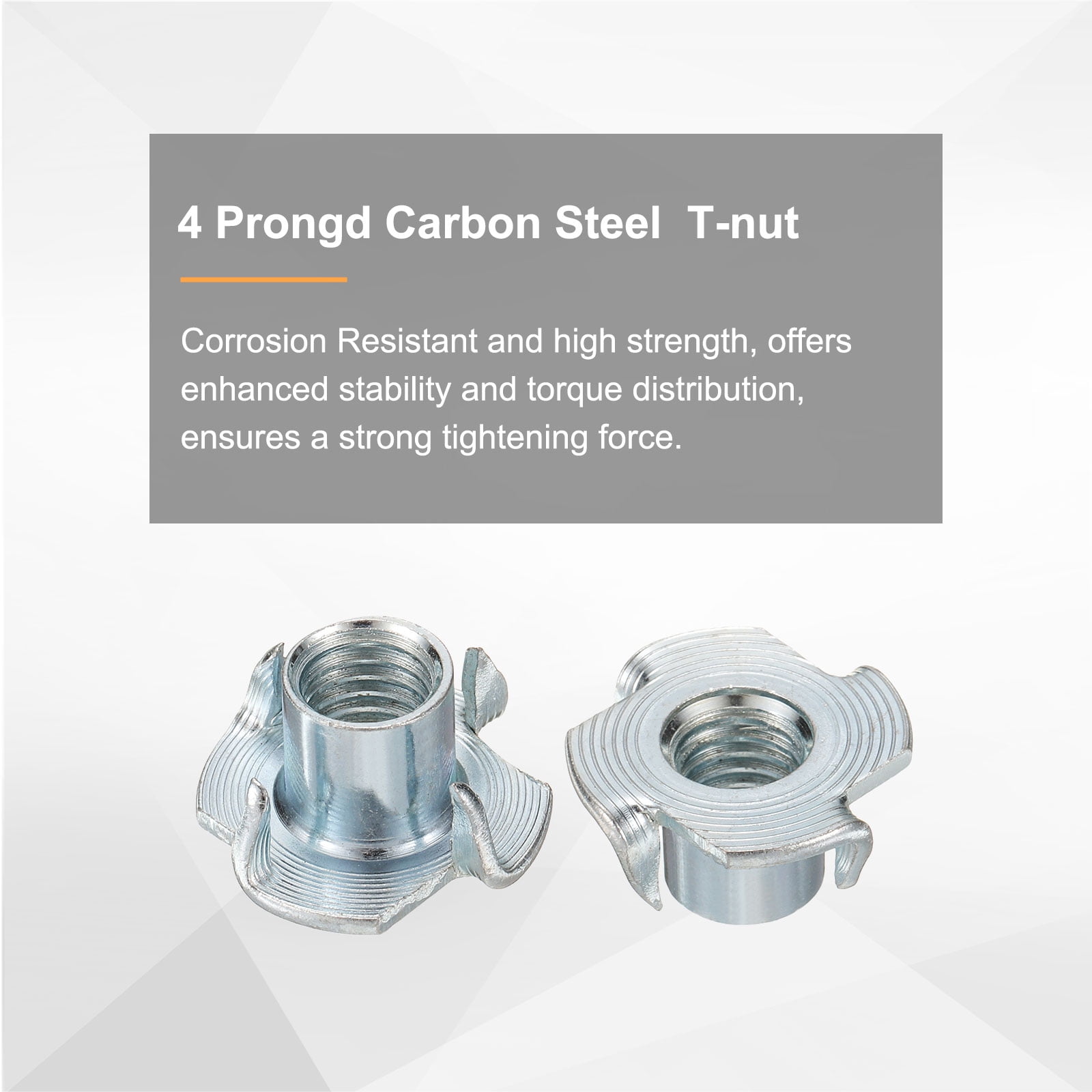 M10x13mm T-Nuts 4 Pronged 0.96" x 0.51" Tee Nut Carbon Steel Fully Thread 100packs