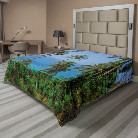 Ambesonne Tropical Flat Sheet, Ocean Jungle Beauty, Queen Size, Blue Green