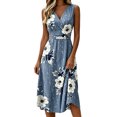 thumbnail image 2 of QUNYINEY Summer Women's Dresses Floral Long A Line Sleeveless Sundress Casual V Neck Vacation Loose Fit Dresses, 2 of 5