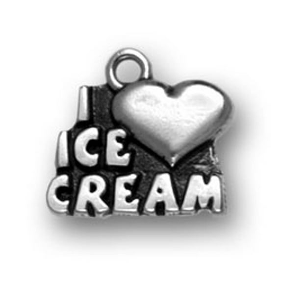 Sterling Silver 20" 1.2mm Box Chain I LOVE ICE CREAM Word Pendant Necklace