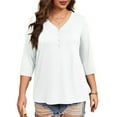 thumbnail image 3 of 3/4 Sleeve Women Plus Size V-Neck Button Shirt Solid Henley Tops, 3 of 5