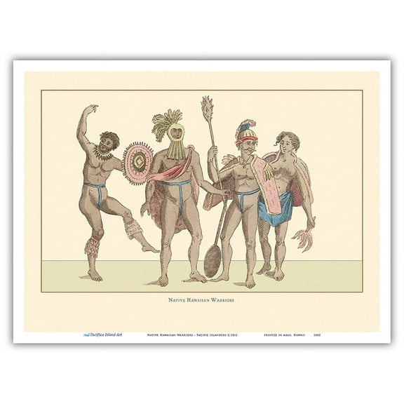 Native Hawaiian Warriors - Pacific Islanders - Vintage Hawaiian Cultural Images c.1811 - Master Art Print (Unframed) 9in x 12in