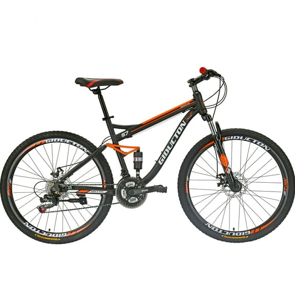 Full Suspension Mountain Bike 21 Speed Bicycle 27.5 inches Mens or Women MTB Disc Brakes Orange
