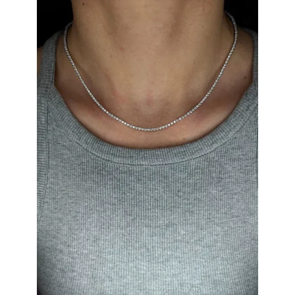 6Ct Round Cut Lab Created Diamond 2MM Tennis Necklace 14K White Gold Plated 15''