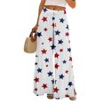 thumbnail image 2 of 4th Of July Pants for Women 1776-2026 American Flag Print Elastic High Waist Trousers Wide Leg Slit Baggy Loose Fit Soft Pants, #01 White, S, 2 of 6