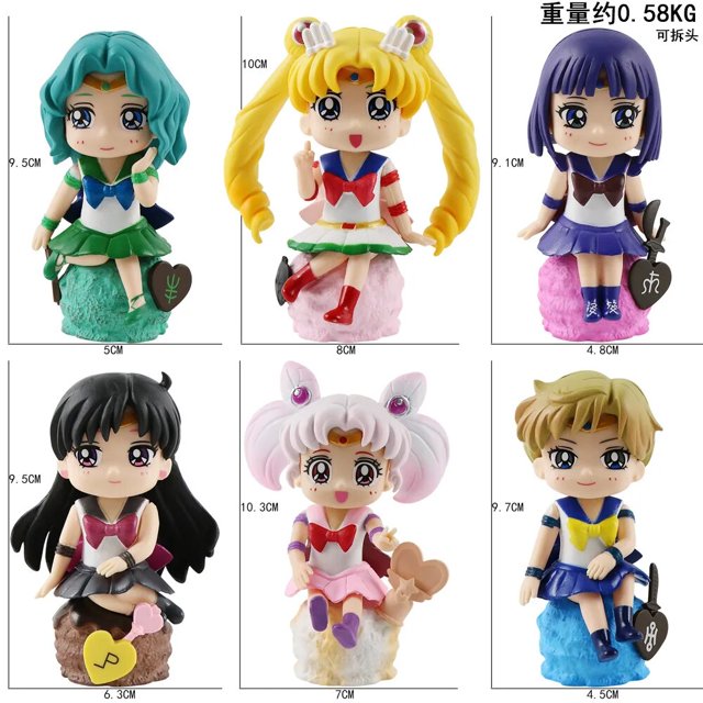 Figuras de acción Arco Iris Latino 6 unids/set Sailor Moon Tsukino Usagi 9-10 cm PVC