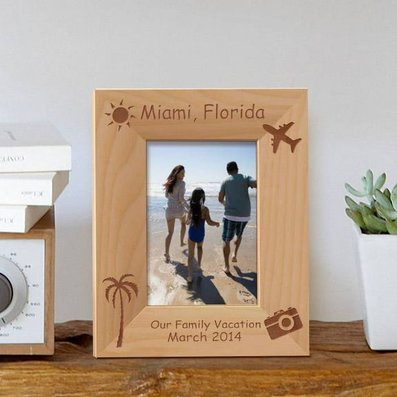 Our Family Vacation Personalized Wooden Picture Frame 3 1/2" x 5" Brown (Vertical)