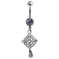 thumbnail image 1 of Belly Navel Dangle Surgical Steel Art Deco Diamond Clear CZ Gem Design 14g, 1 of 3