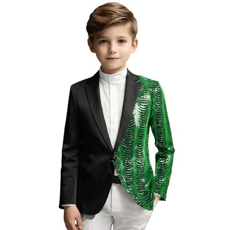 BOOMNY Children Prom Party Suit Solid Color Fashion Sequin Slim Fit Long Sleeve Youth Lapel Casual Coat Classic Toddler Dailywear