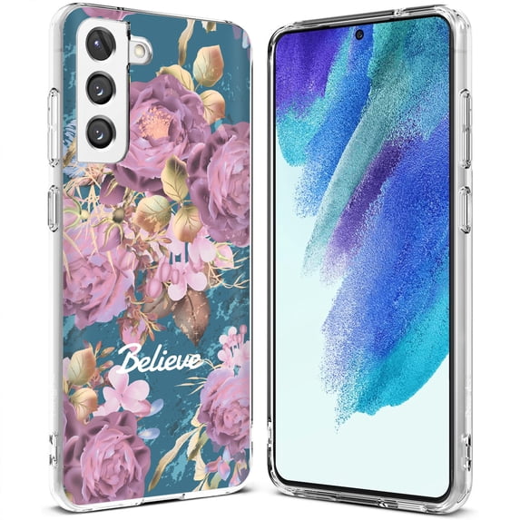 TalkingCase Slim Case Compatible for Samsung Galaxy S21 FE 5G (Fan Edition), Believe Flowers Print, Lightweight, Flexible, Soft, USA