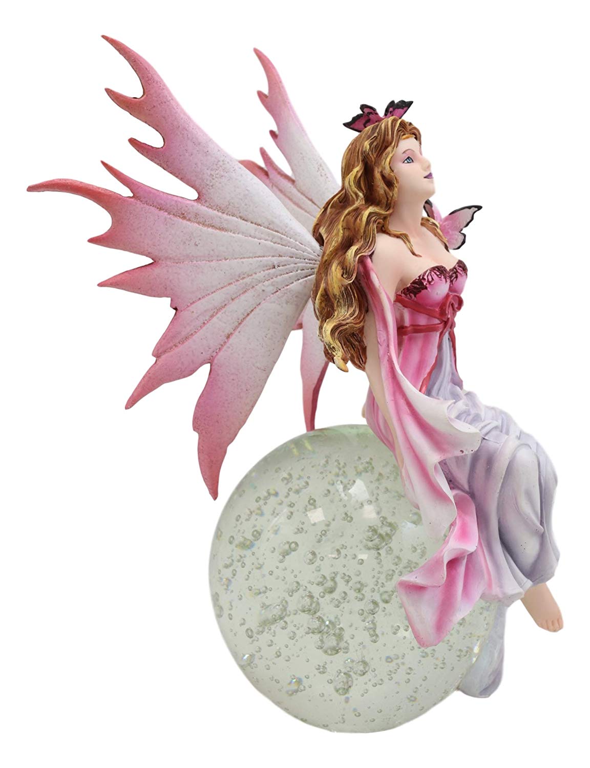 Daybreak Princess Pink Fuchsia Fairy Sitting On Moon Acrylic Bubble Globe Statue - image 2 of 9