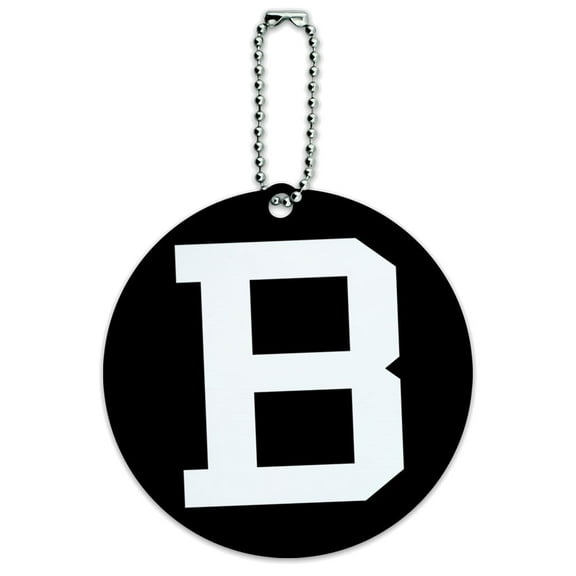 Letter B Initial Black White Round Luggage ID Tag Card for Suitcase or Carry-On