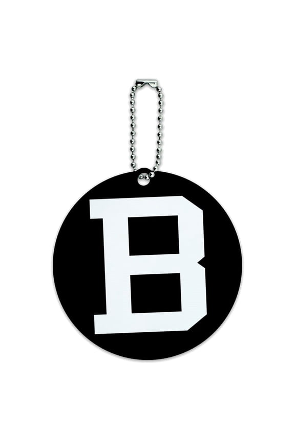 Letter B Initial Black White Round Luggage ID Tag Card for Suitcase or Carry-On