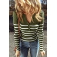 thumbnail image 4 of FOLUNSI Green Stripe Henley Sweater - Stylish, Comfortable, & Versatile!, 4 of 8