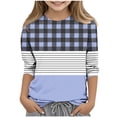 thumbnail image 2 of MKOSPLRT Plaid Tops for Kid 3-14 Years Girls 3/4 Sleeve Shirts Crew Neck Loose Fit T Shirts Funny Striped Color Block Tees Gift for Kid, 2 of 5