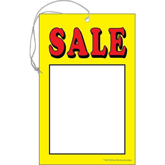TYC201 Sale Elastic Knotted Price Strung Tags with Strings Red and Yellow Pack of 100 (3 1/2" x 5 1/2") Business Store Signs
