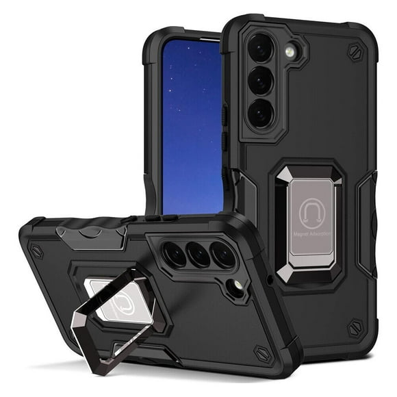 Supersield Samsung S23 Case Defender Fitted Hard Shell Ring Holder Stad Cover Case for Galaxy S23 - Black