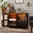 thumbnail image 4 of Gymax Wine Bar Cabinet w/ Wheels LED Lights Storage Shelves Glass Holders Wine Racks, 4 of 10