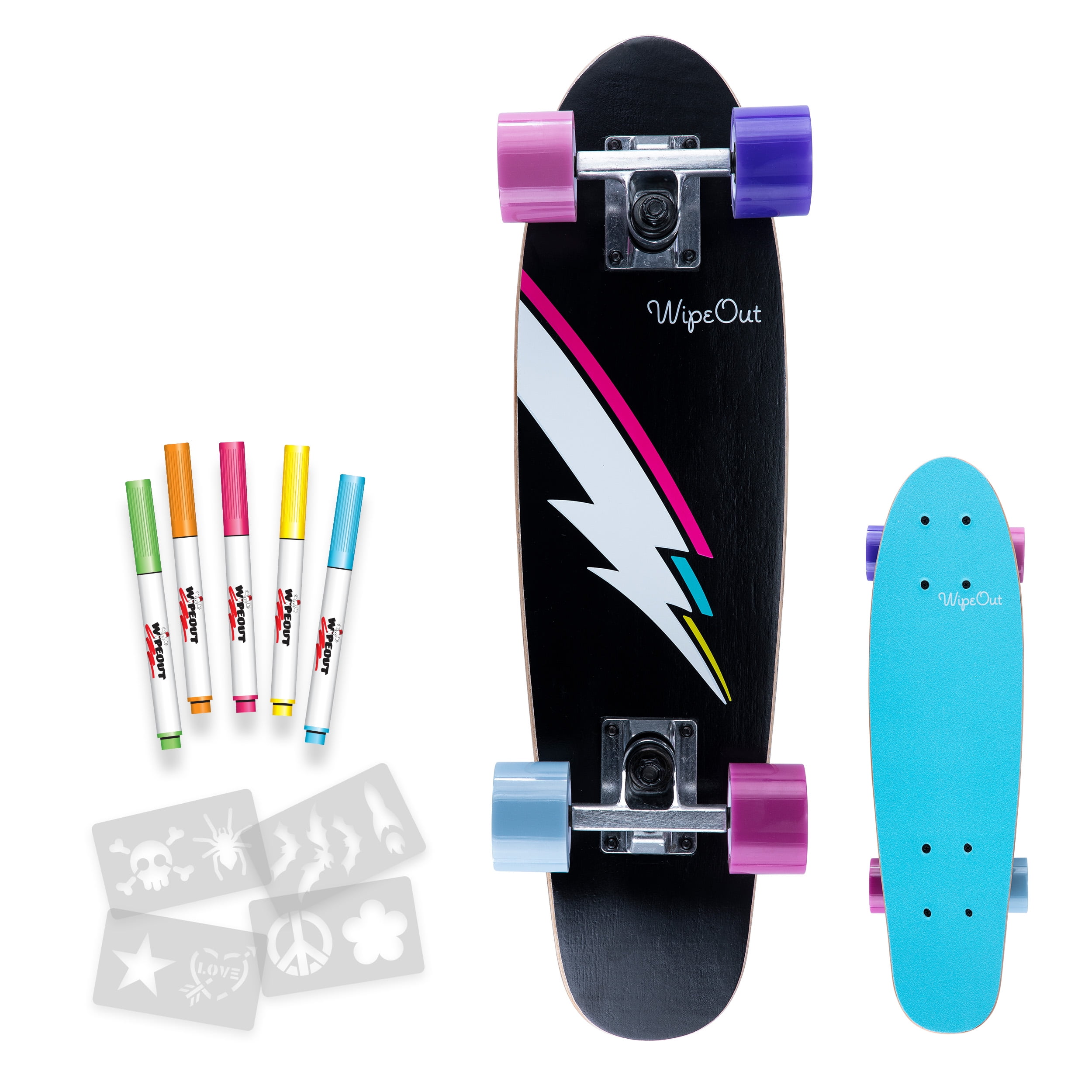 Wipeout Dry Erase Skateboard for Kids, Lightning Bolt