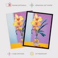 thumbnail image 2 of Optimistic Orchids Oil Painting Orange Teal Purple Blooms in Glass Vase Detailed Floral Art Print Framed Poster Wall Decor 12x16 inch, 2 of 5