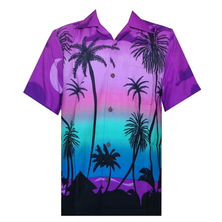 Hawaiian Shirt 42 Mens Allover Coconut Tree Beach Aloha Party Purple