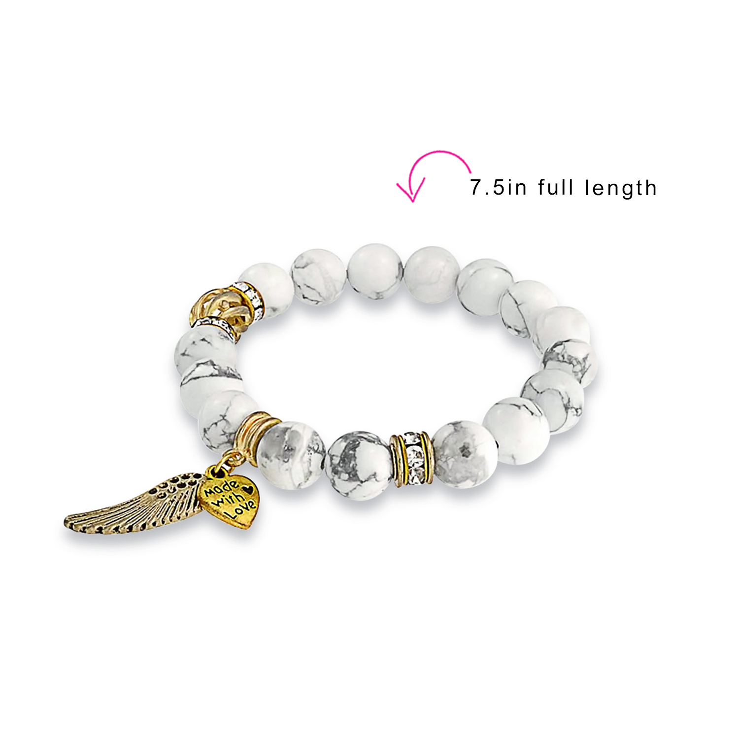 Bling Jewelry White Angel Wing Charm Stretch Bracelet Bead Howlite Charm Gold Plated - image 3 of 6