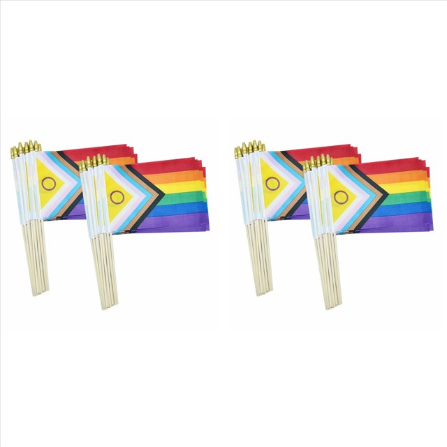 Paquete de 100 de del Orgullo Gay de Progreso Intersex, Pequeñas Minibanderas LGBTQ de Mano de Arcoíris, 5x8 Pulgadas